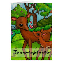 Mother deer and fawn Mothers day Card