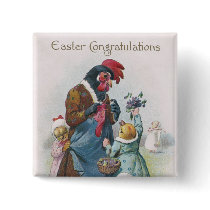 Mother Hen and Chicks Vintage Easter Pinback Button