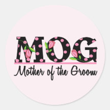 Mother of the Groom (MOG) Tulip Lettering Round Sticker