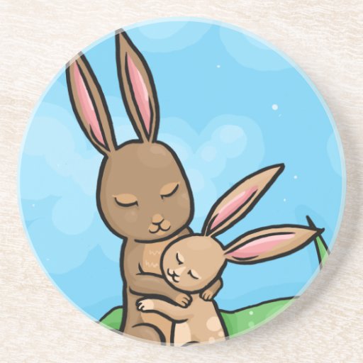 Mother Rabbit and Baby Bunny hug Drink Coaster