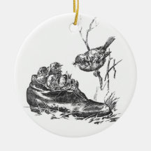 Mother Robin and Her Babies in a Shoe Christmas Ornaments