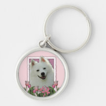 Mothers Day - Pink Tulips - American Eskimo Key Chain