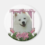 Mothers Day - Pink Tulips - American Eskimo Refrigerator Magnets