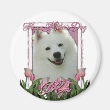 Mothers Day - Pink Tulips - American Eskimo Refrigerator Magnets