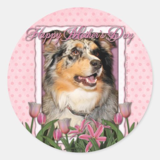 Mothers Day - Pink Tulips - Aussie - Gustine Round Stickers