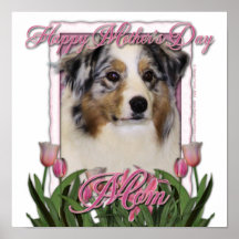 Mothers Day - Pink Tulips - Australia Shepherd Posters