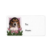 Mothers Day - Pink Tulips - Beagle Puppy Address Labels