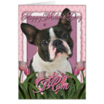 Mothers Day - Pink Tulips - Boston Terrier Greeting Cards