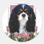Mothers Day - Pink Tulips - Cavalier - Tri-Colour Round Sticker