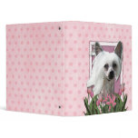Mothers Day - Pink Tulips - Chinese Crested -Kahlo Vinyl Binder