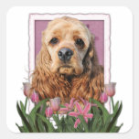 Mothers Day - Pink Tulips - Cocker Spaniel Square Sticker