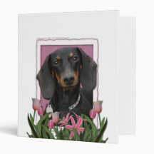Mothers Day - Pink Tulips - Dachshund - Winston Vinyl Binders