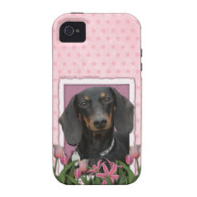 Mothers Day - Pink Tulips - Dachshund - Winston Vibe iPhone 4 Cases