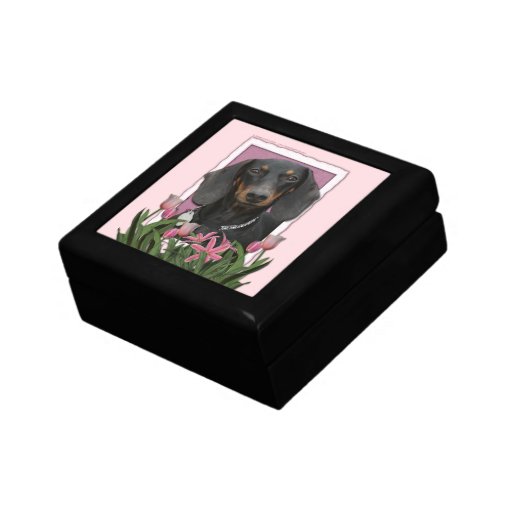 Mothers Day - Pink Tulips - Dachshund - Winston Trinket Boxes