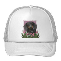 Mothers Day - Pink Tulips - Dachshund - Winston Hat