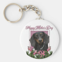 Mothers Day - Pink Tulips - Dachshund - Winston Keychain
