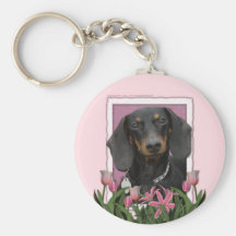Mothers Day - Pink Tulips - Dachshund - Winston Keychain