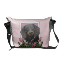 Mothers Day - Pink Tulips - Dachshund - Winston Messenger Bags