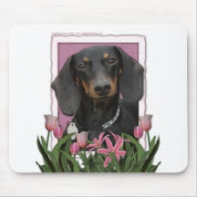 Mothers Day - Pink Tulips - Dachshund - Winston Mousepads