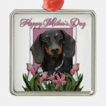 Mothers Day - Pink Tulips - Dachshund - Winston Christmas Tree Ornaments