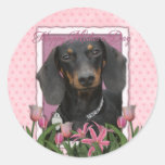 Mothers Day - Pink Tulips - Dachshund - Winston Stickers