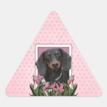 Mothers Day - Pink Tulips - Dachshund - Winston Triangle Sticker