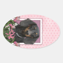 Mothers Day - Pink Tulips - Dachshund - Winston Oval Sticker