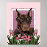 Mothers Day - Pink Tulips - Doberman - Red - Rocky Posters