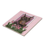 Mothers Day - Pink Tulips - Doberman - Red - Rocky Tile