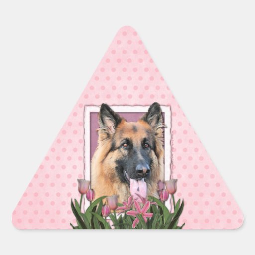 Mothers Day - Pink Tulips  -German Shepherd Chance Triangle Stickers