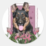 Mothers Day - Pink Tulips - German Shepherd - Kuno Stickers