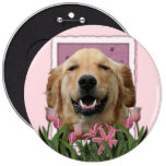 Mothers Day - Pink Tulips - Golden Retriever
