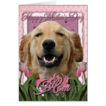 Mothers Day - Pink Tulips - Golden Retriever Cards