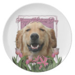 Mothers Day - Pink Tulips - Golden Retriever Plates
