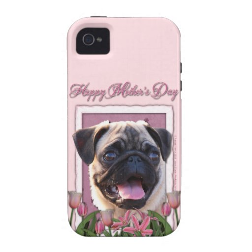 Mothers Day - Pink Tulips - Pug Vibe iPhone 4 Cover