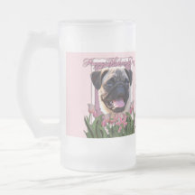 Mothers Day - Pink Tulips - Pug Coffee Mugs