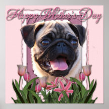 Mothers Day - Pink Tulips - Pug Posters