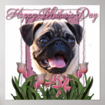 Mothers Day - Pink Tulips - Pug Print