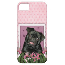 Mothers Day - Pink Tulips - Pug - Ruffy