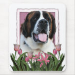 Mothers Day - Pink Tulips - Saint Bernard - Mae Mousepads