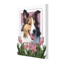 Mothers Day - Pink Tulips - Sheltie Stretched Canvas Prints