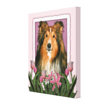 Mothers Day - Pink Tulips - Sheltie Canvas Print