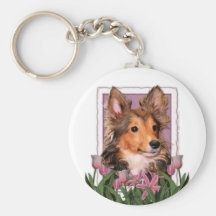 Mothers Day - Pink Tulips - Sheltie - Cooper Key Chains