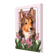 Mothers Day - Pink Tulips - Sheltie Puppy - Cooper Canvas Prints