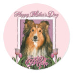 Mothers Day - Pink Tulips - Sheltie Round Stickers