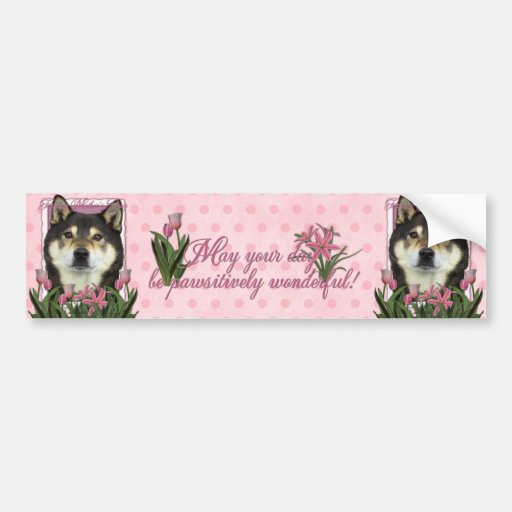 Mothers Day - Pink Tulips - Shiba Inu - Yasha Bumper Sticker