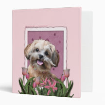 Mothers Day - Pink Tulips - ShihPoo - Maggie 3 Ring Binders