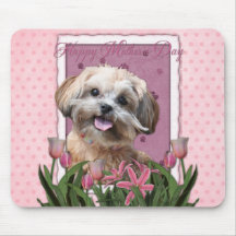 Mothers Day - Pink Tulips - ShihPoo - Maggie Mouse Pads