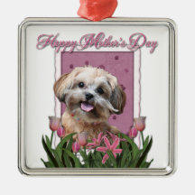 Mothers Day - Pink Tulips - ShihPoo - Maggie Christmas Ornaments
