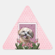 Mothers Day - Pink Tulips - ShihPoo - Maggie Triangle Sticker